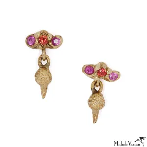 Pink Sapphire with Gold Drop Stud Earrings