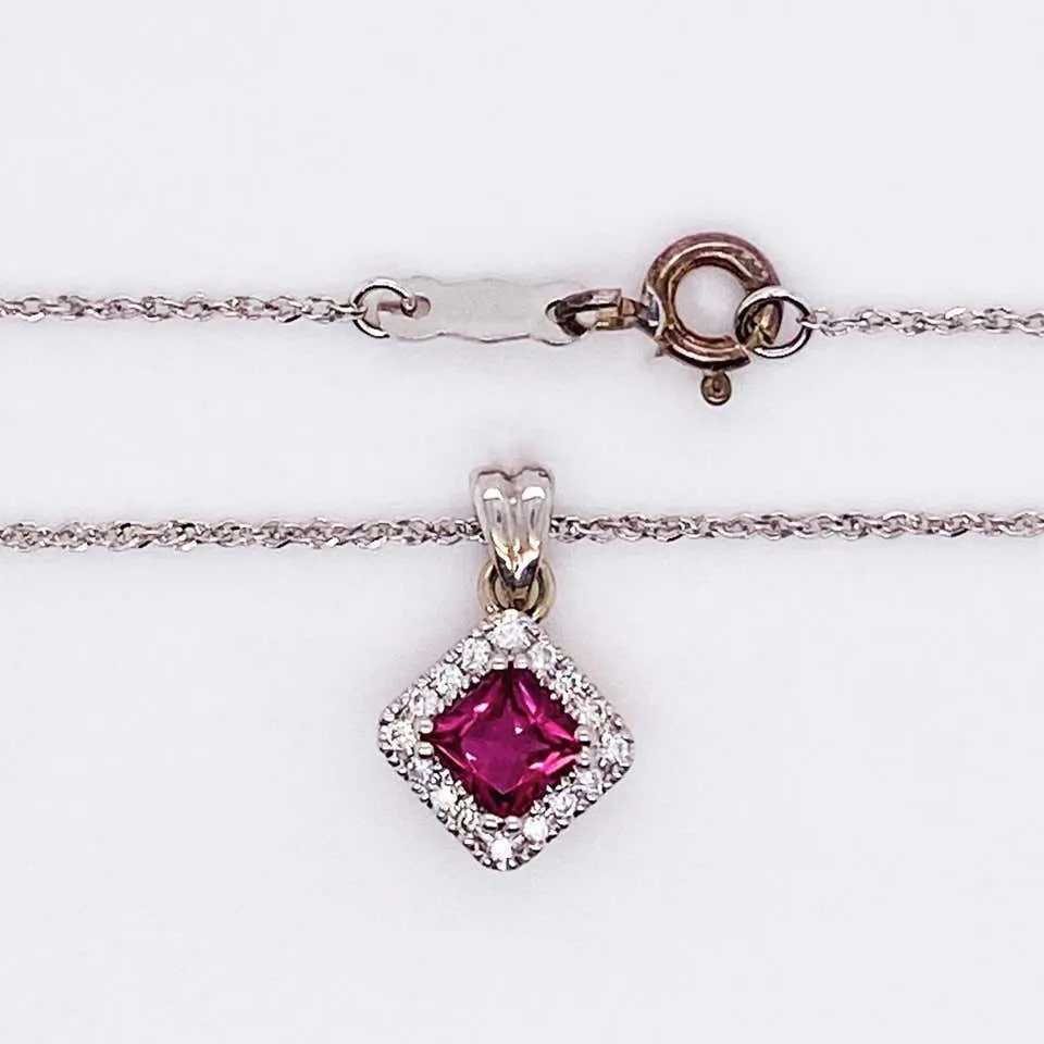 Pink Tourmaline & Diamond Halo Necklace