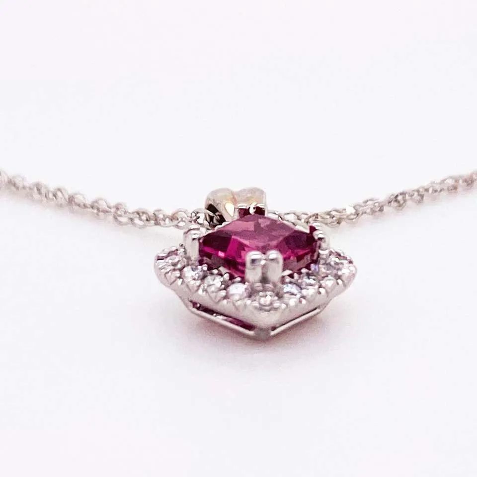 Pink Tourmaline & Diamond Halo Necklace