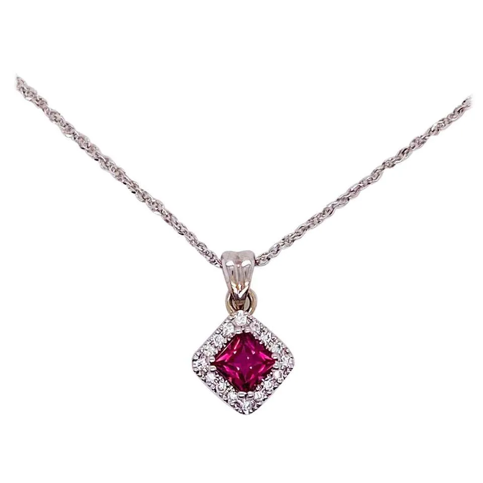 Pink Tourmaline & Diamond Halo Necklace
