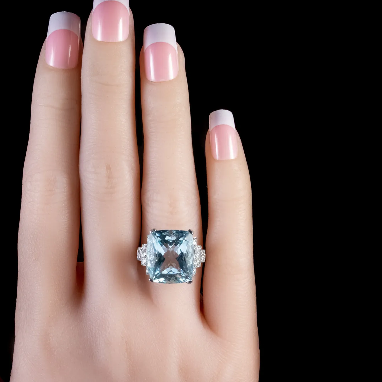 Platinum 16Ct Large Aquamarine Diamond Ring