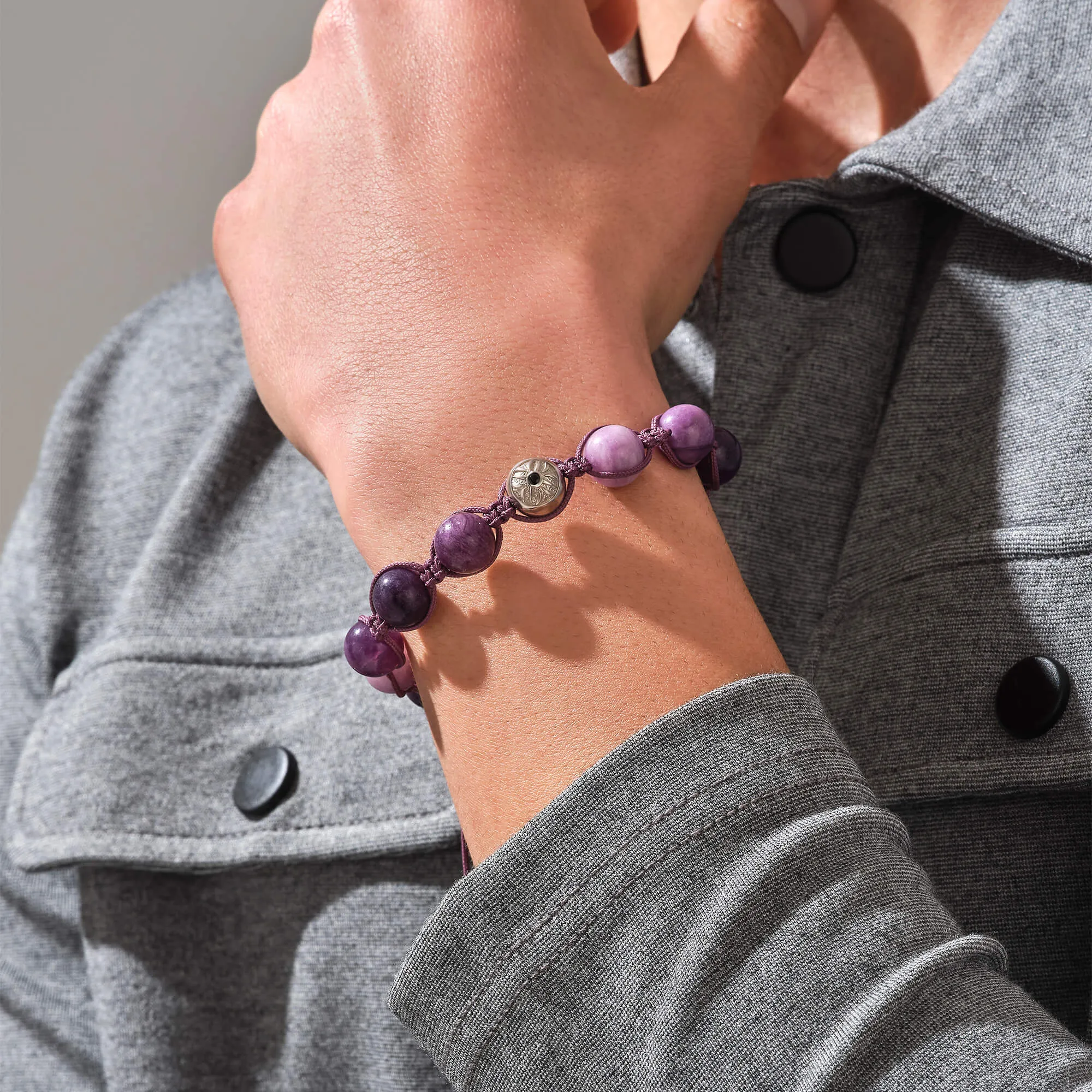Purple Fluorite Beaded Macrame Bracelet