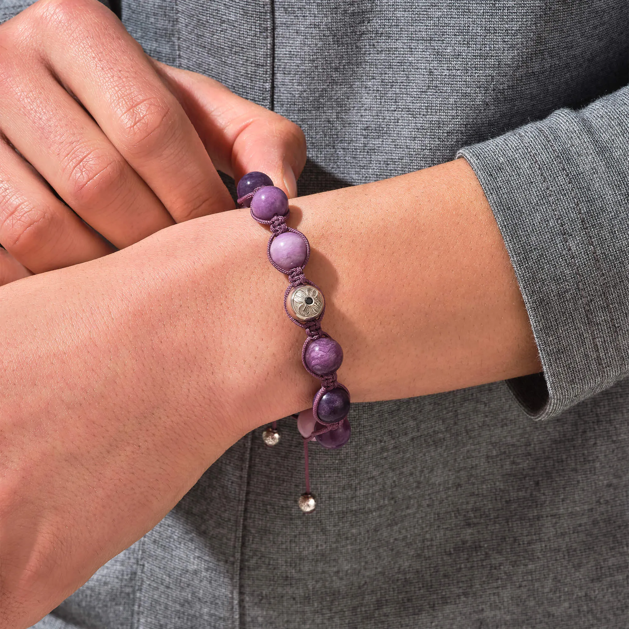 Purple Fluorite Beaded Macrame Bracelet