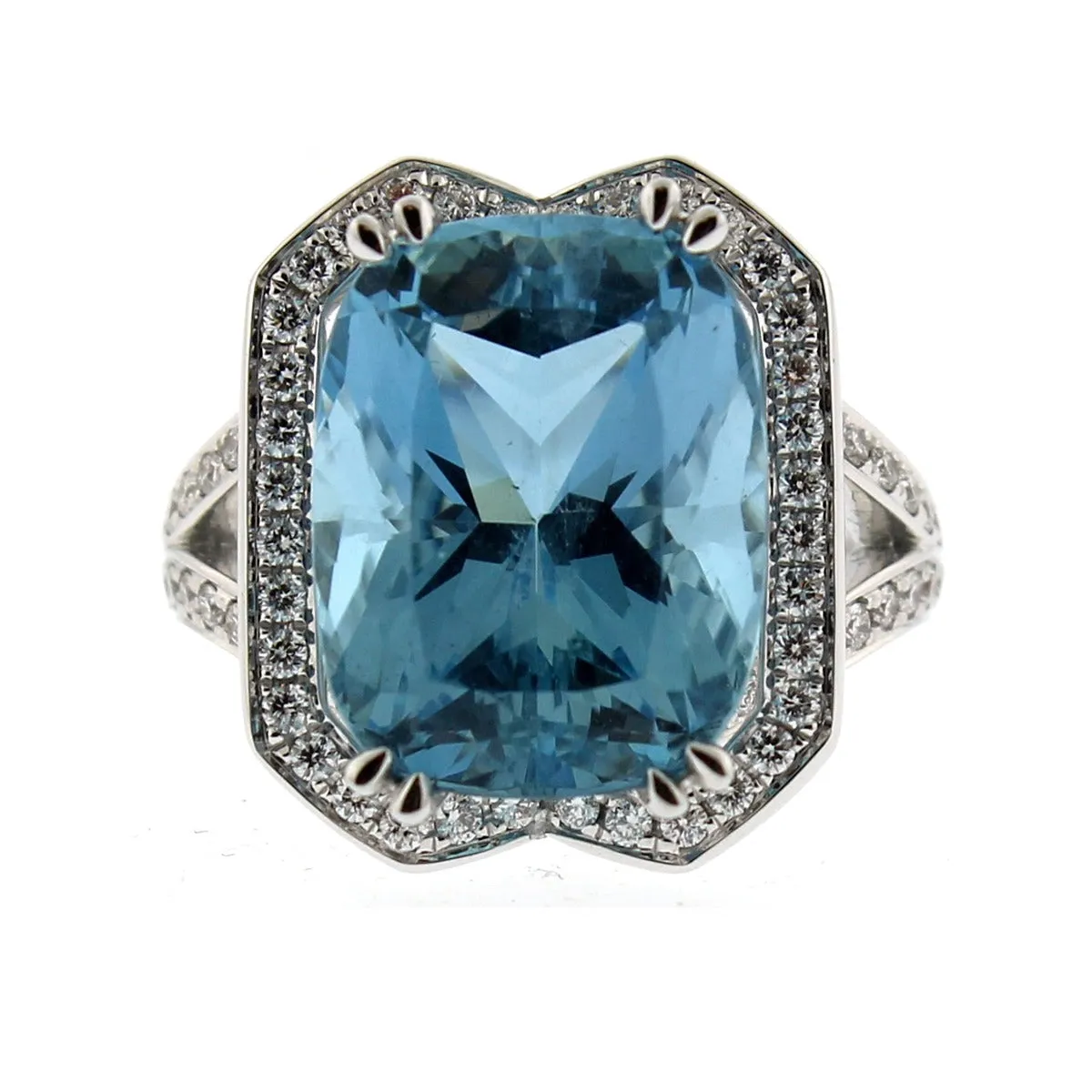 Radiant Cut Aquamarine and Diamond Halo Ring