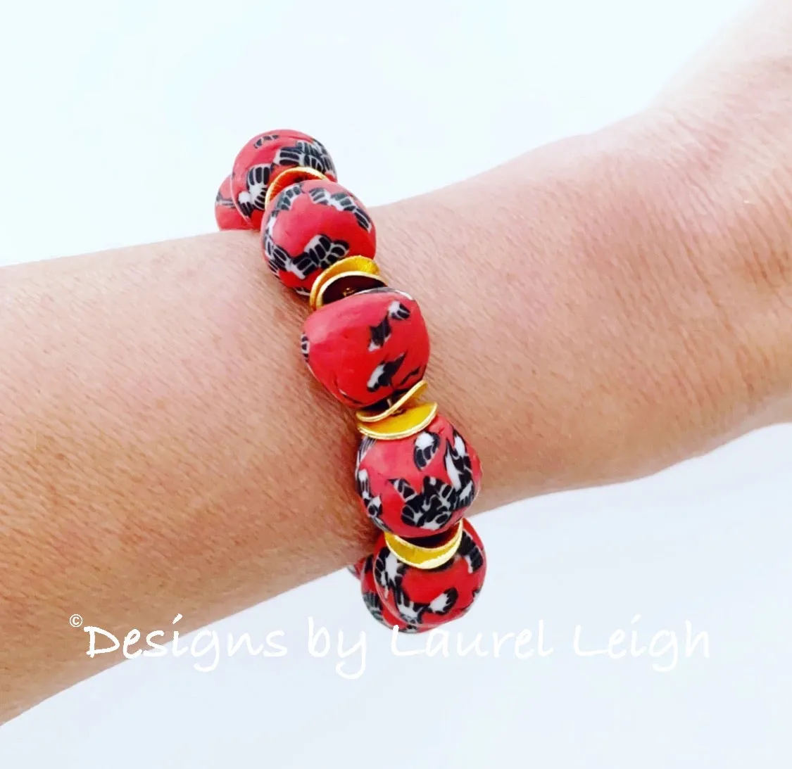 Red, Black & White African Glass Statement Bracelet