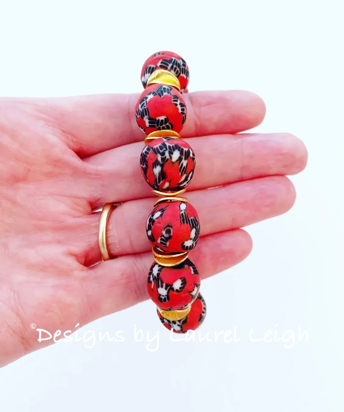 Red, Black & White African Glass Statement Bracelet