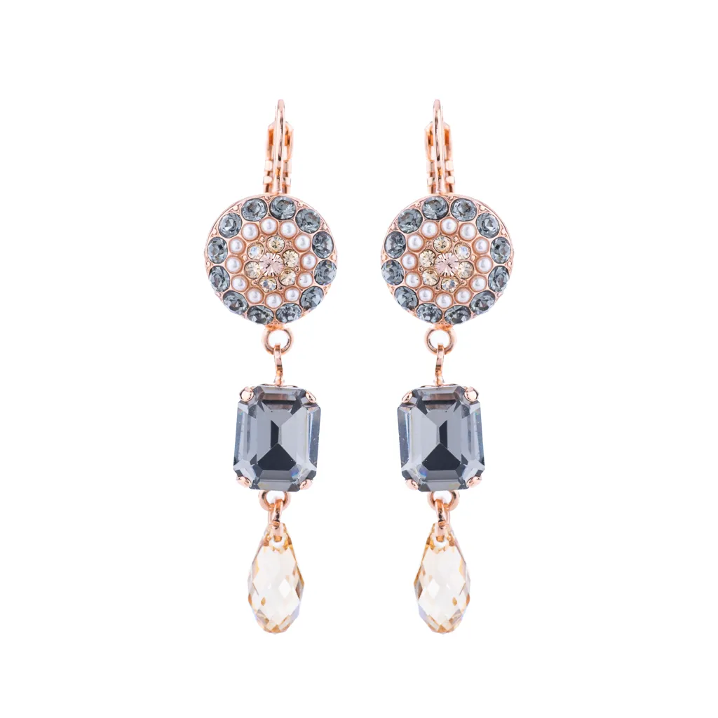Round Pavé and Emerald Cut Leverback Earrings in "Earl Grey" *Preorder*