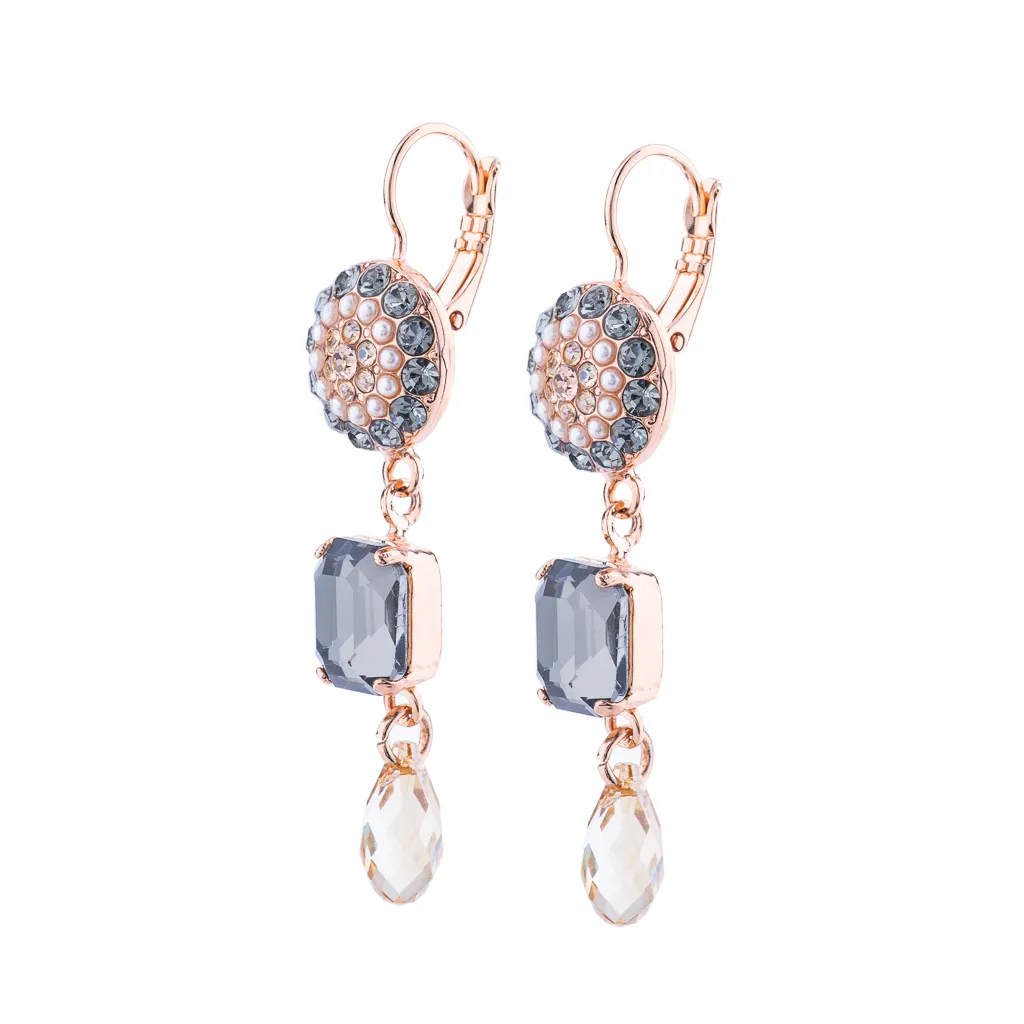 Round Pavé and Emerald Cut Leverback Earrings in "Earl Grey" *Preorder*