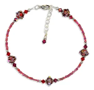 Ruby Red Lampwork Bali Anklet