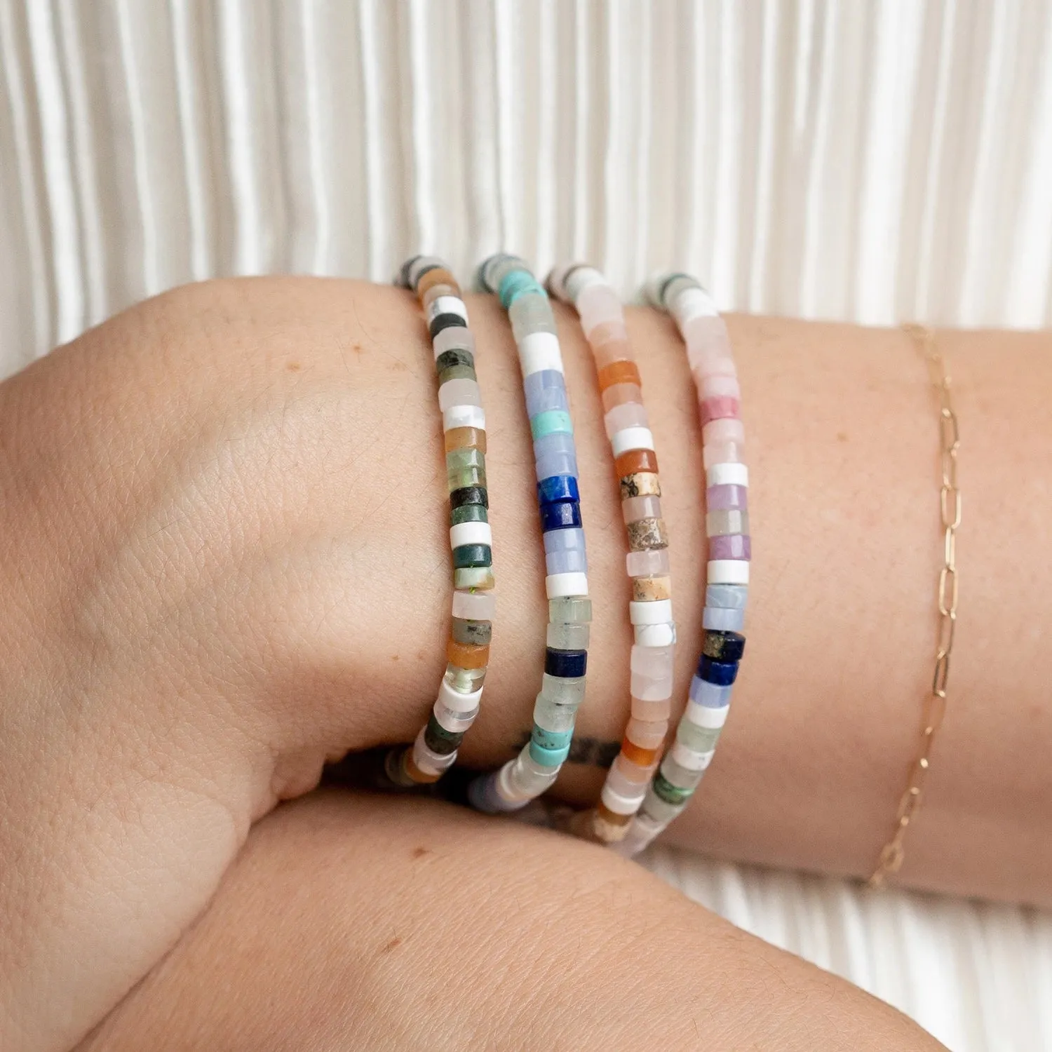 seagrass cord bracelet - olive cord with gemstone beads