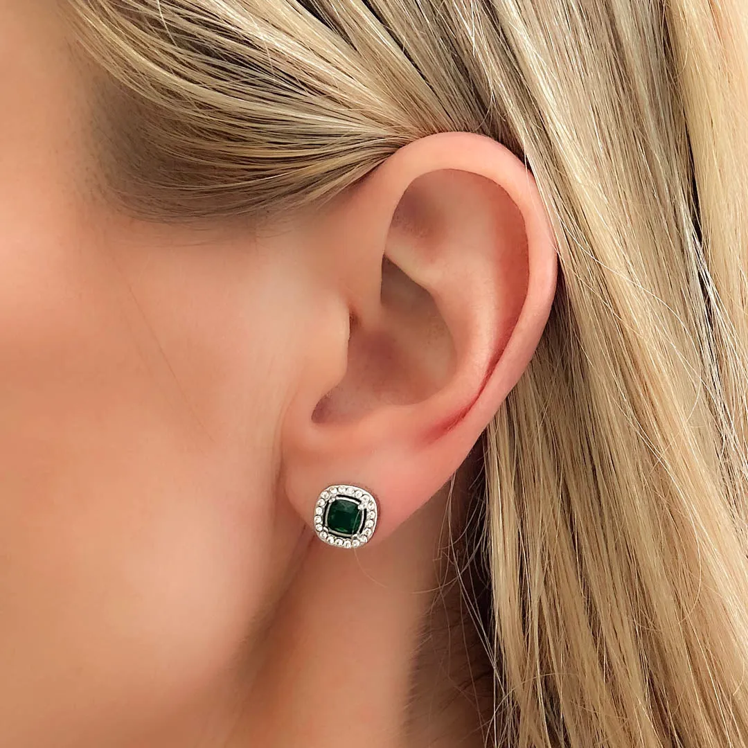 SERENITY STUD EARRINGS SILVER-EMERALD