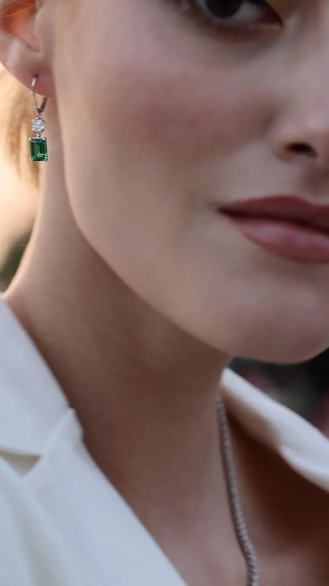 Shannon Green Emerald Euro Back Earrings White Gold Plated