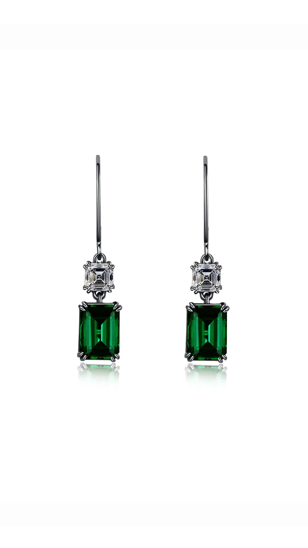 Shannon Green Emerald Euro Back Earrings White Gold Plated