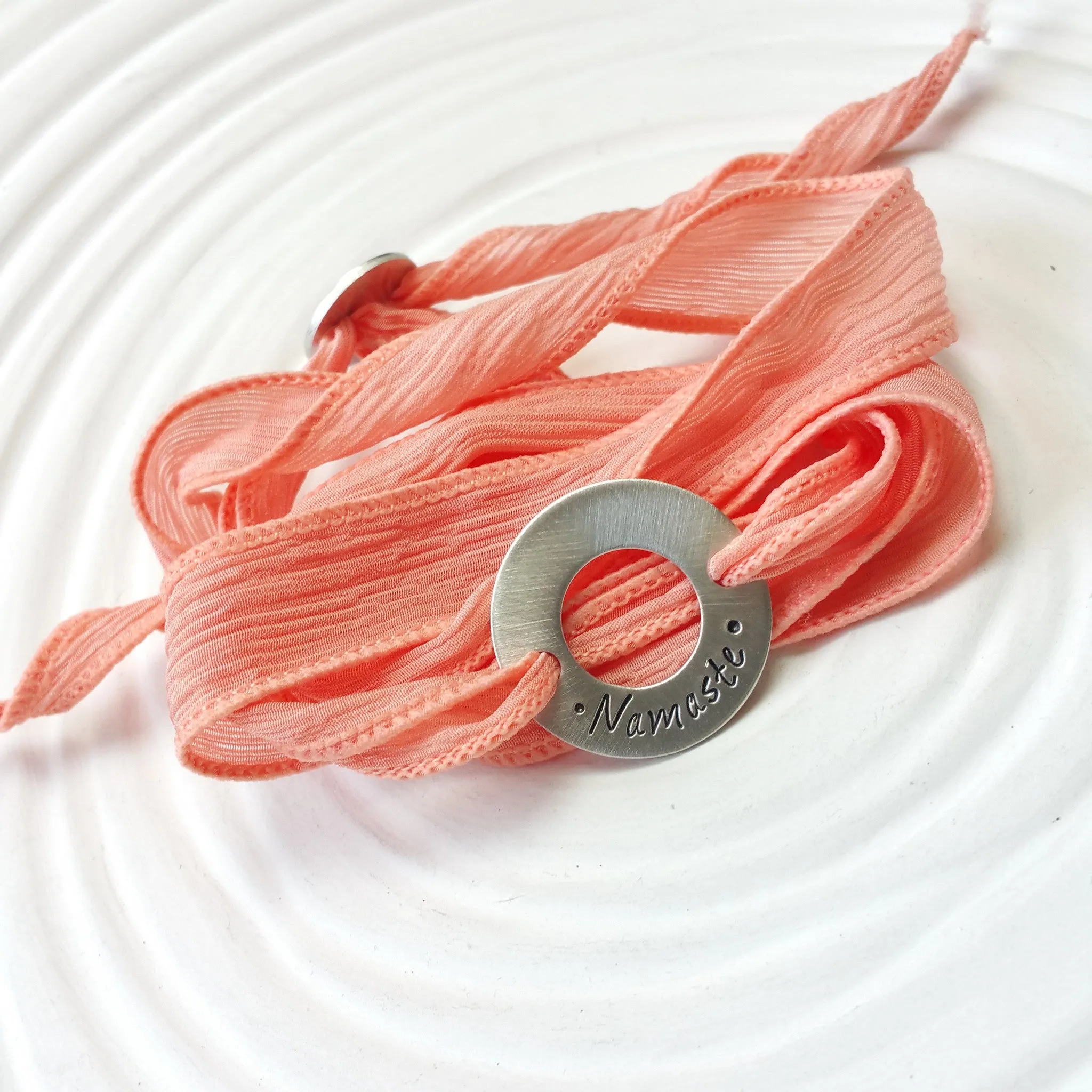 Silk Ribbon Wrap Bracelet | Exclusive Slide Clasp | Washer Style