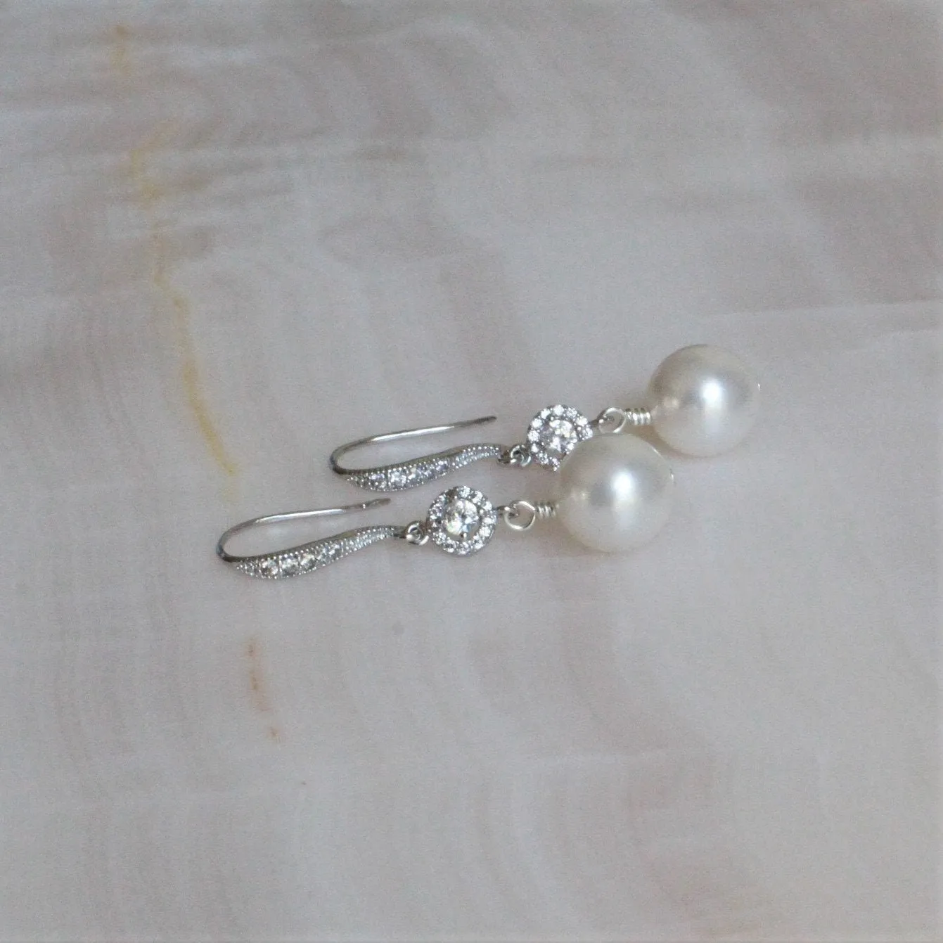 Silver Dangle Pearl Earrings