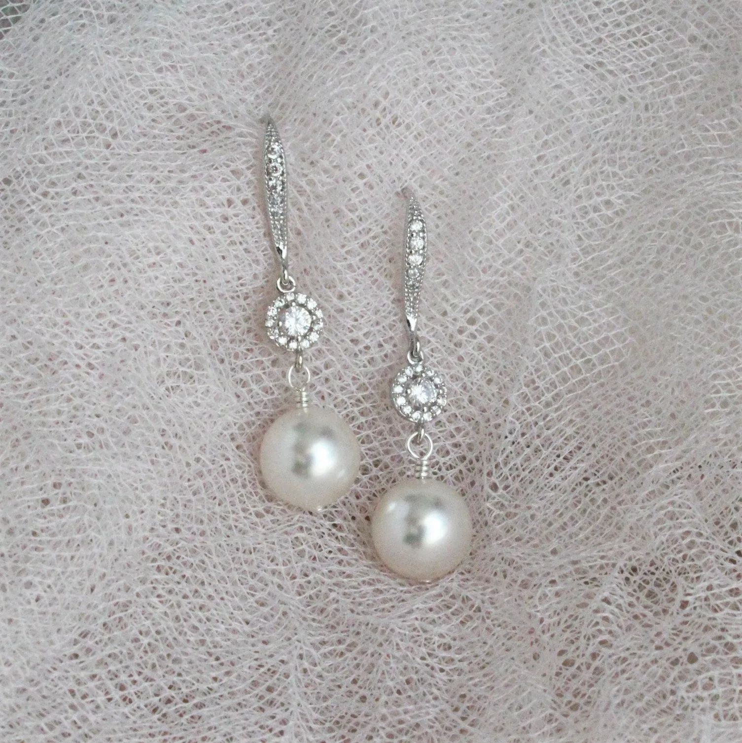 Silver Dangle Pearl Earrings