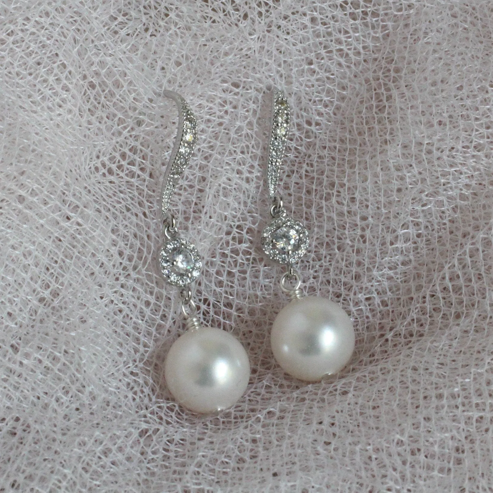 Silver Dangle Pearl Earrings