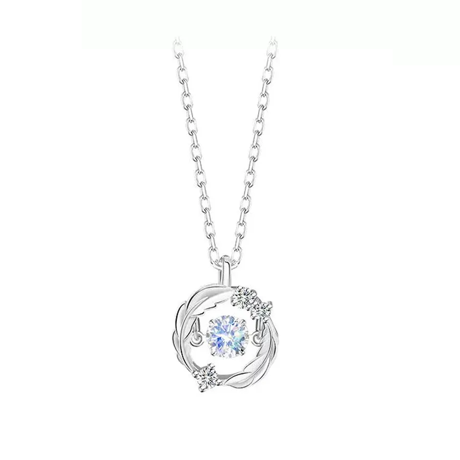 Silver Flash Necklace Feather Beating Heart Moonstone Necklace