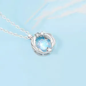 Silver Flash Necklace Feather Beating Heart Moonstone Necklace