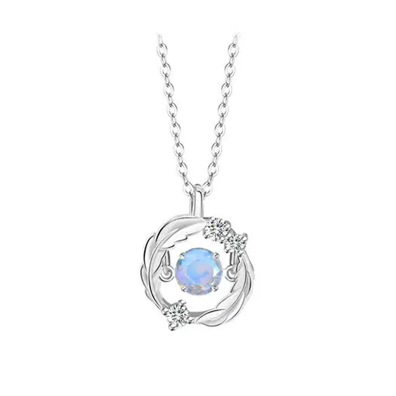 Silver Flash Necklace Feather Beating Heart Moonstone Necklace