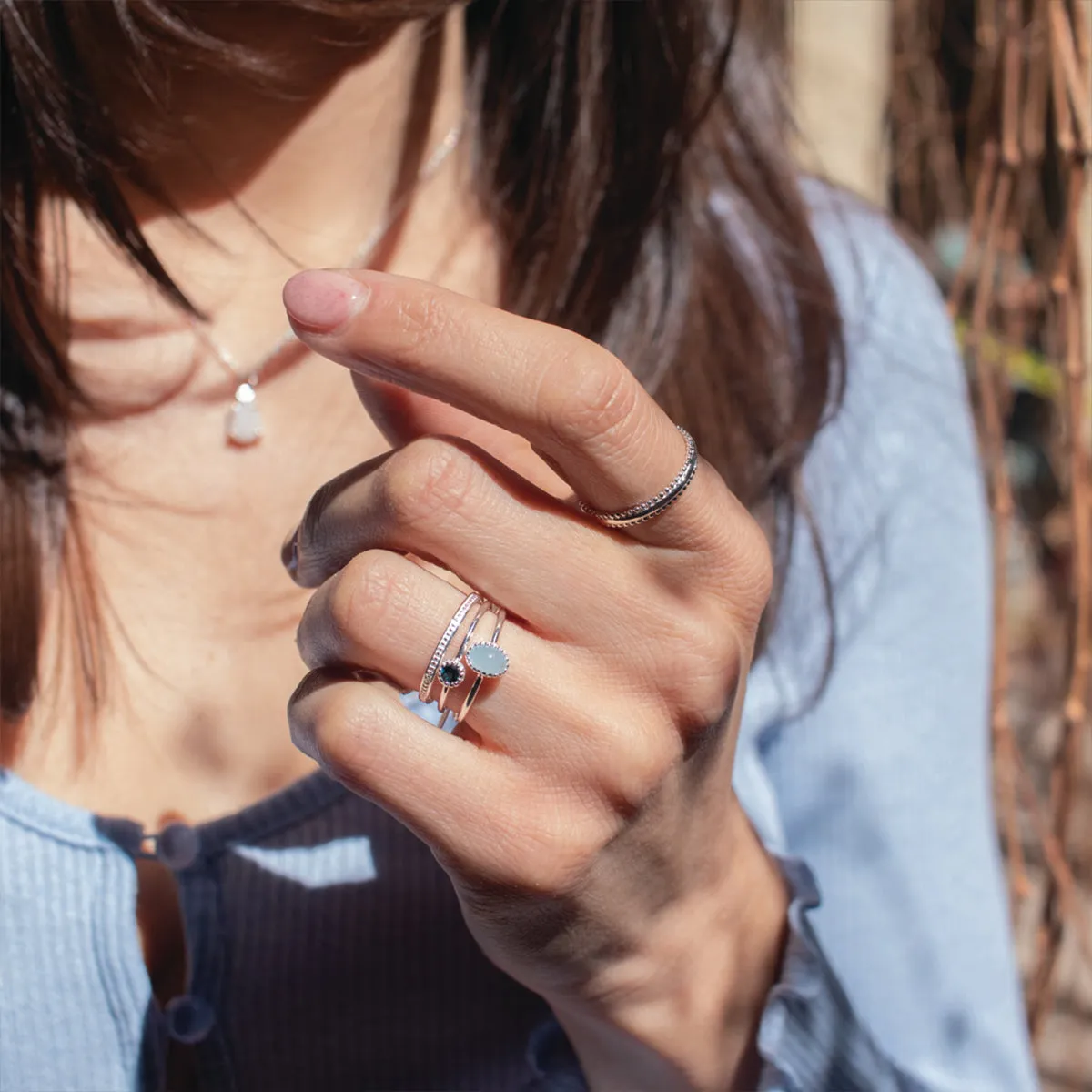Silver Oval Cabachon Aquamarine Ring