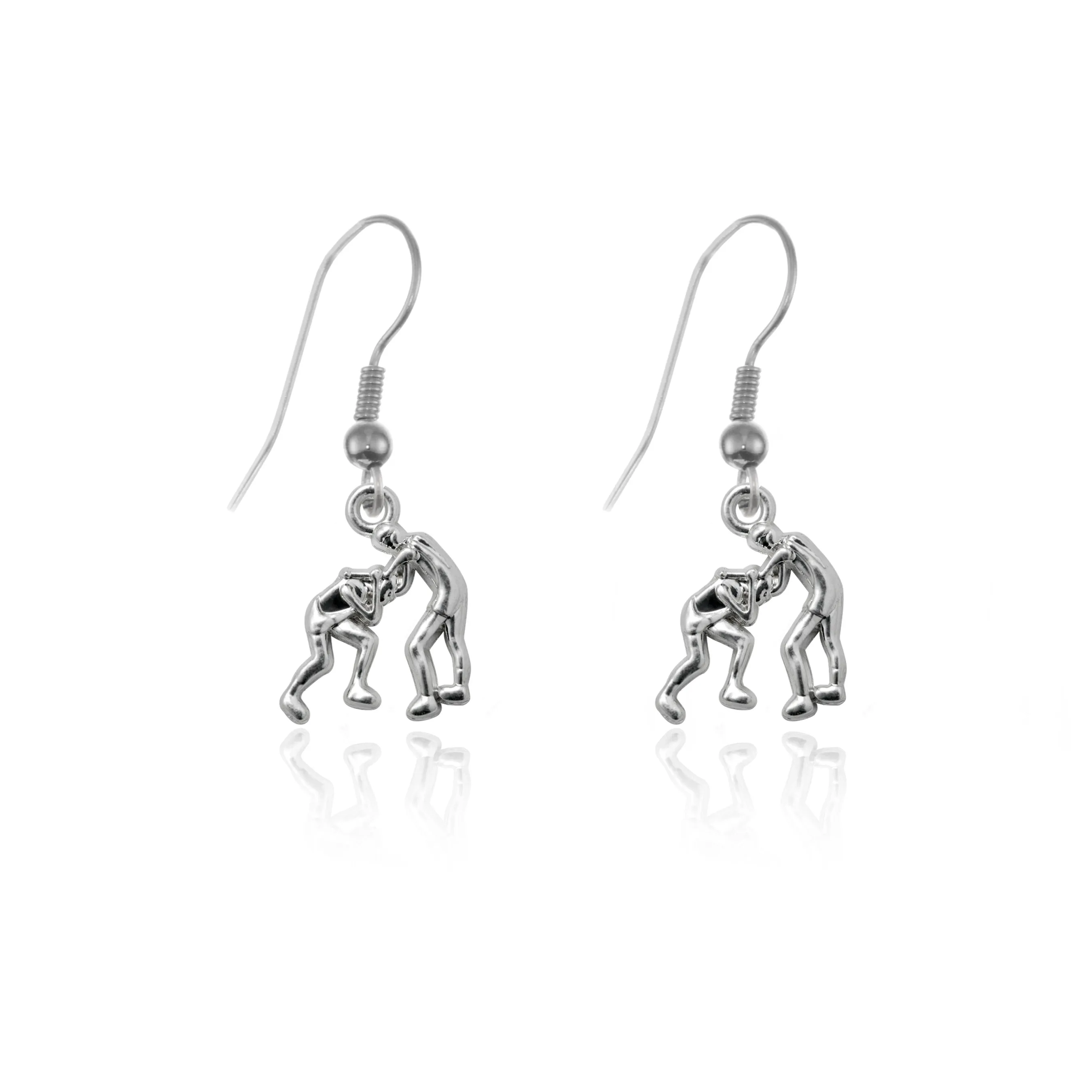Silver Petite Wrestling Charm Dangle Earrings