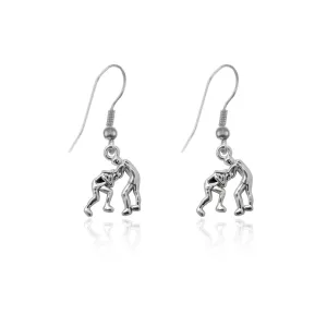 Silver Petite Wrestling Charm Dangle Earrings