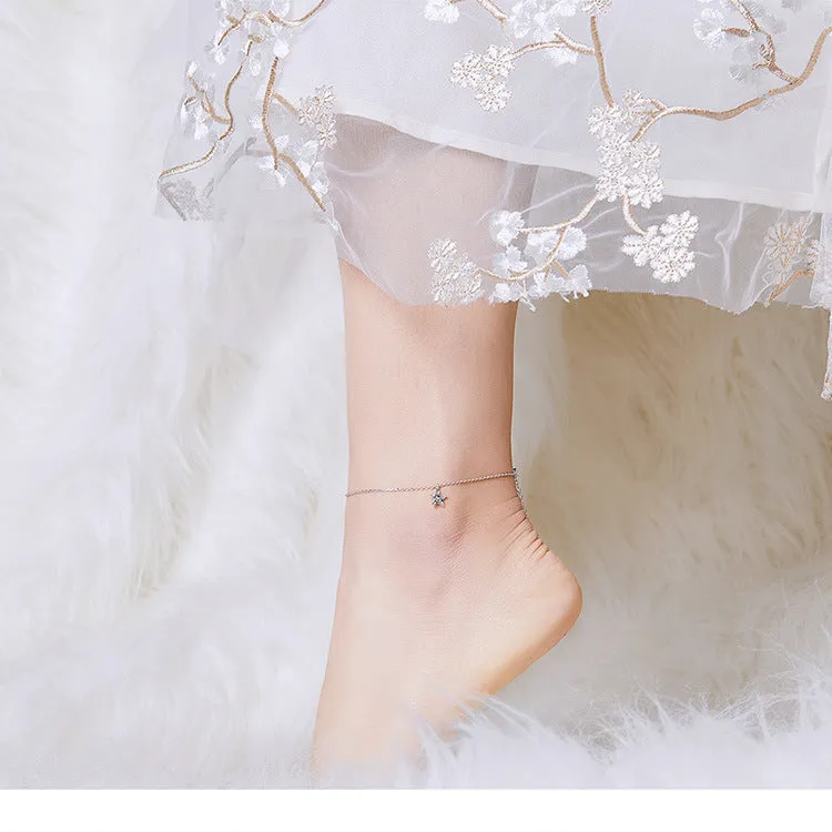 Simple White Gold Plated Pentagram S925 Sterling Silver Anklet