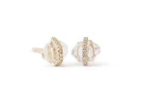 Small Micropave Bezel Wrapped Herkimer cut White Topaz Stud Earrings