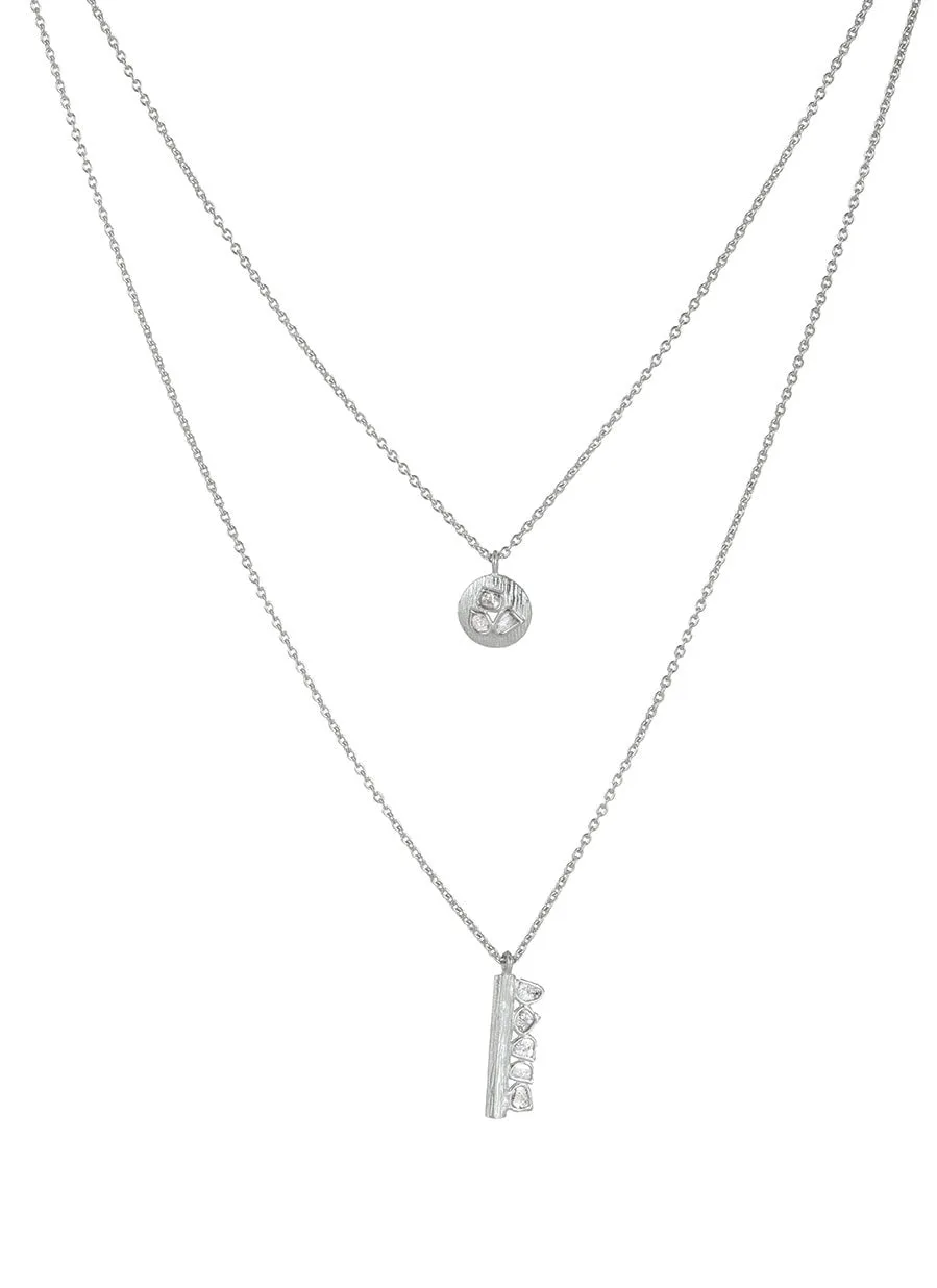 Sterling Silver Diamond in the Raw Double Necklace