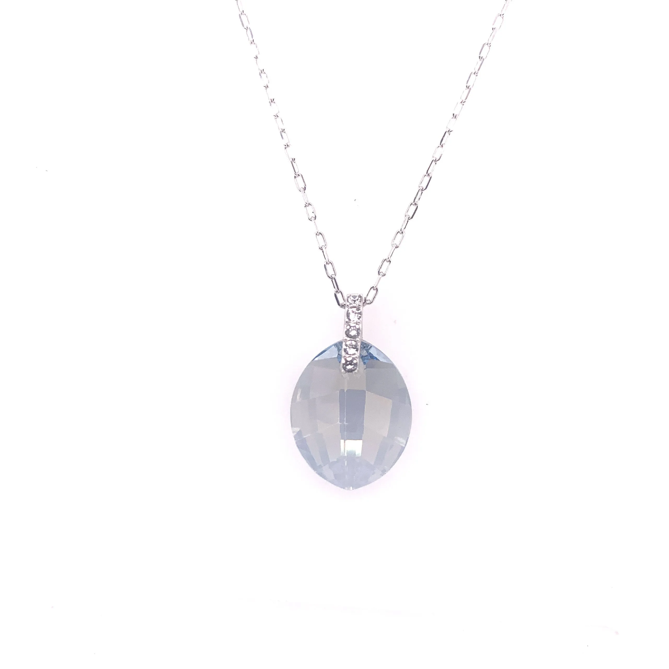 Sterling Silver Oval Swarovski Crystal Pendant