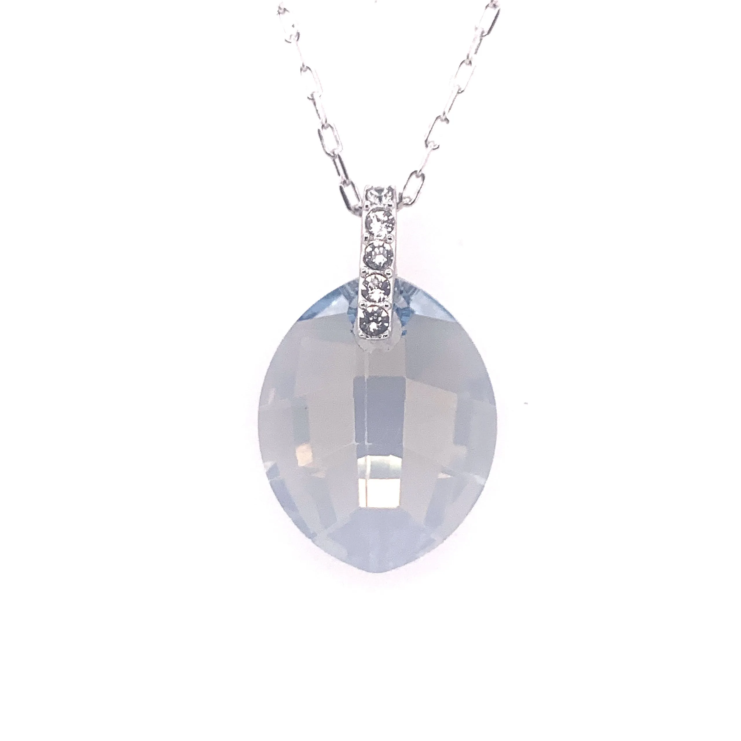 Sterling Silver Oval Swarovski Crystal Pendant