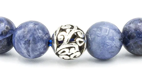 Sterling Silver Sodalite Gloss Bali Natural Gemstone Bracelet