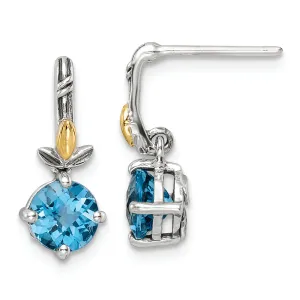 Sterling Silver w/14k Leaf 1.75BT Light Swiss Bl. Topaz Post Earrings