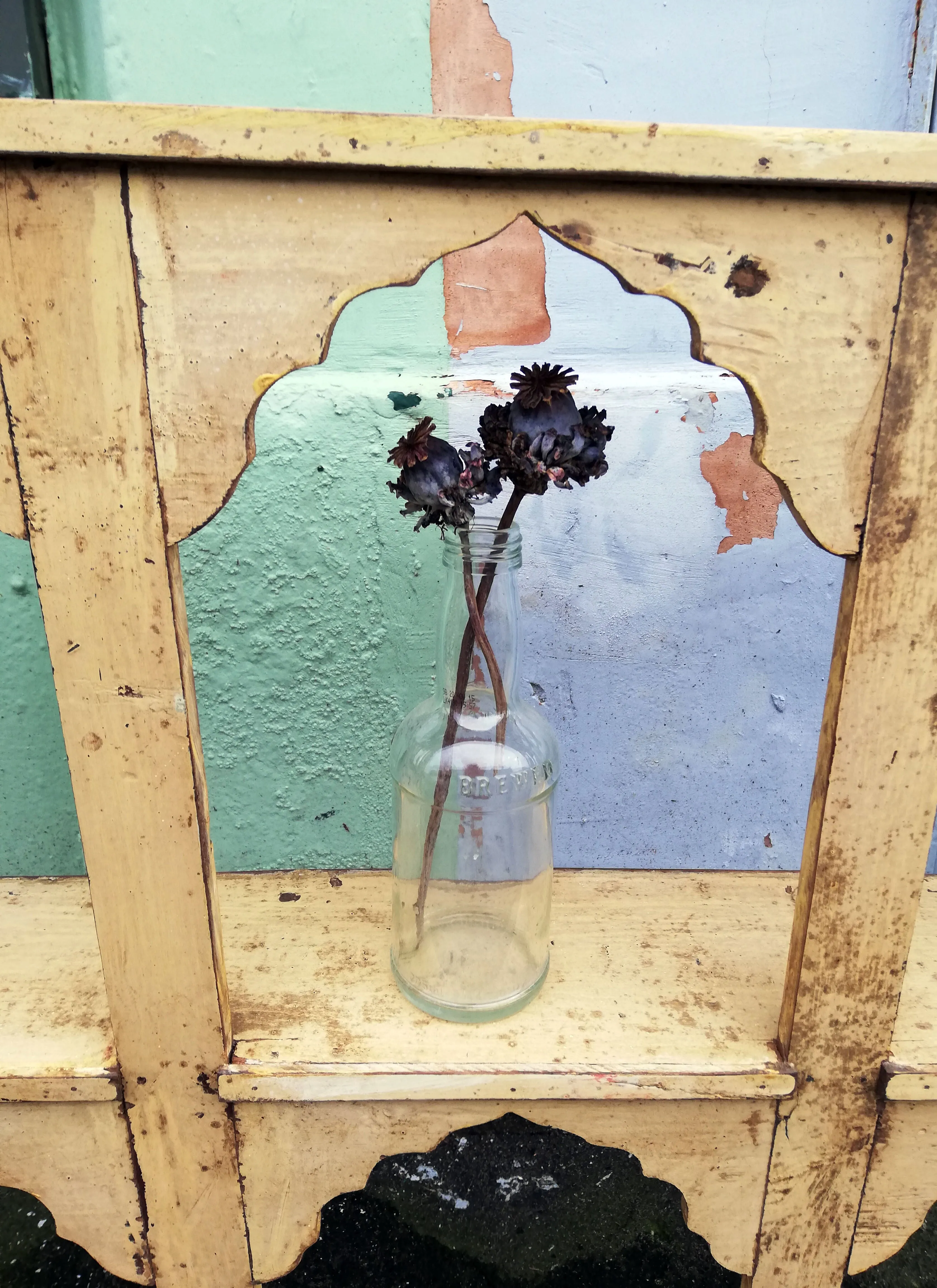 Stunning antique wall shelf with original paintwork and lovely patina