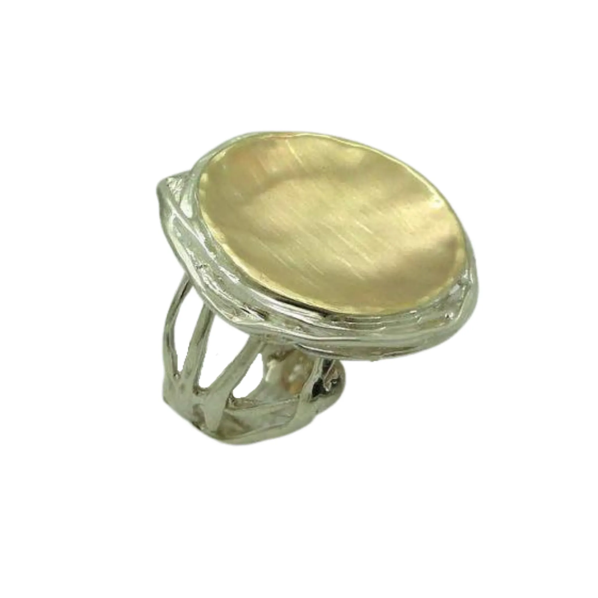 Stunning Israel Handmade Huge 9k Yellow Gold 925 sterling Silver Ring