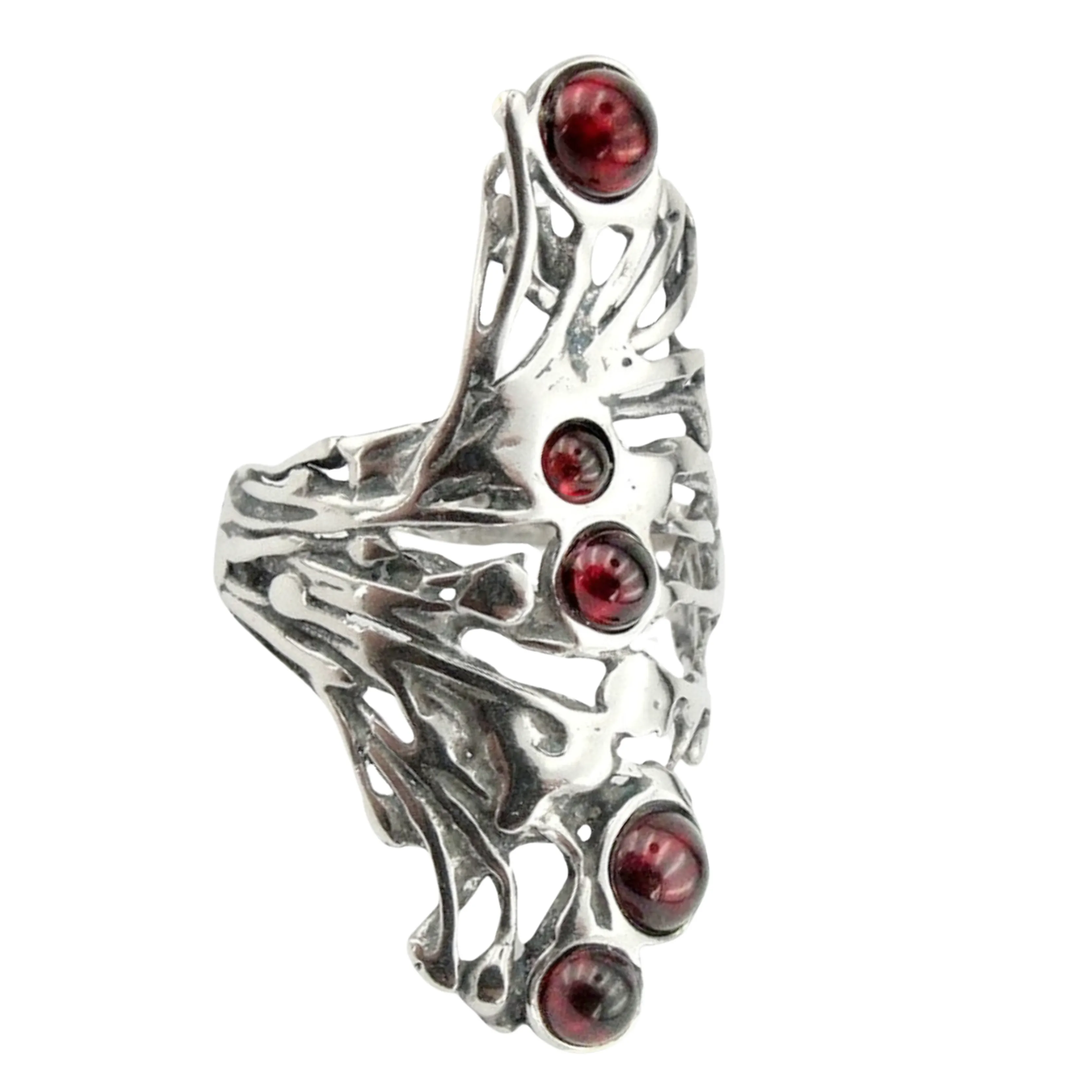 Stunning Long Sterling Silver Garnet Ring