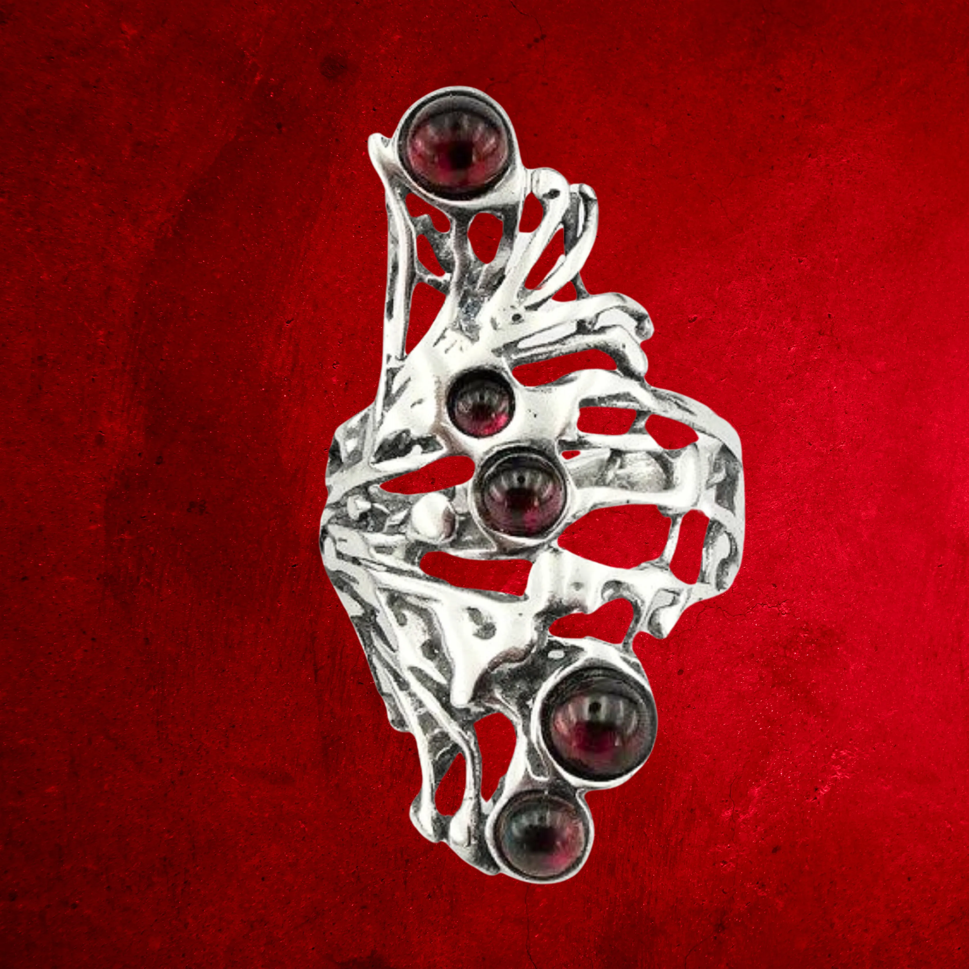 Stunning Long Sterling Silver Garnet Ring