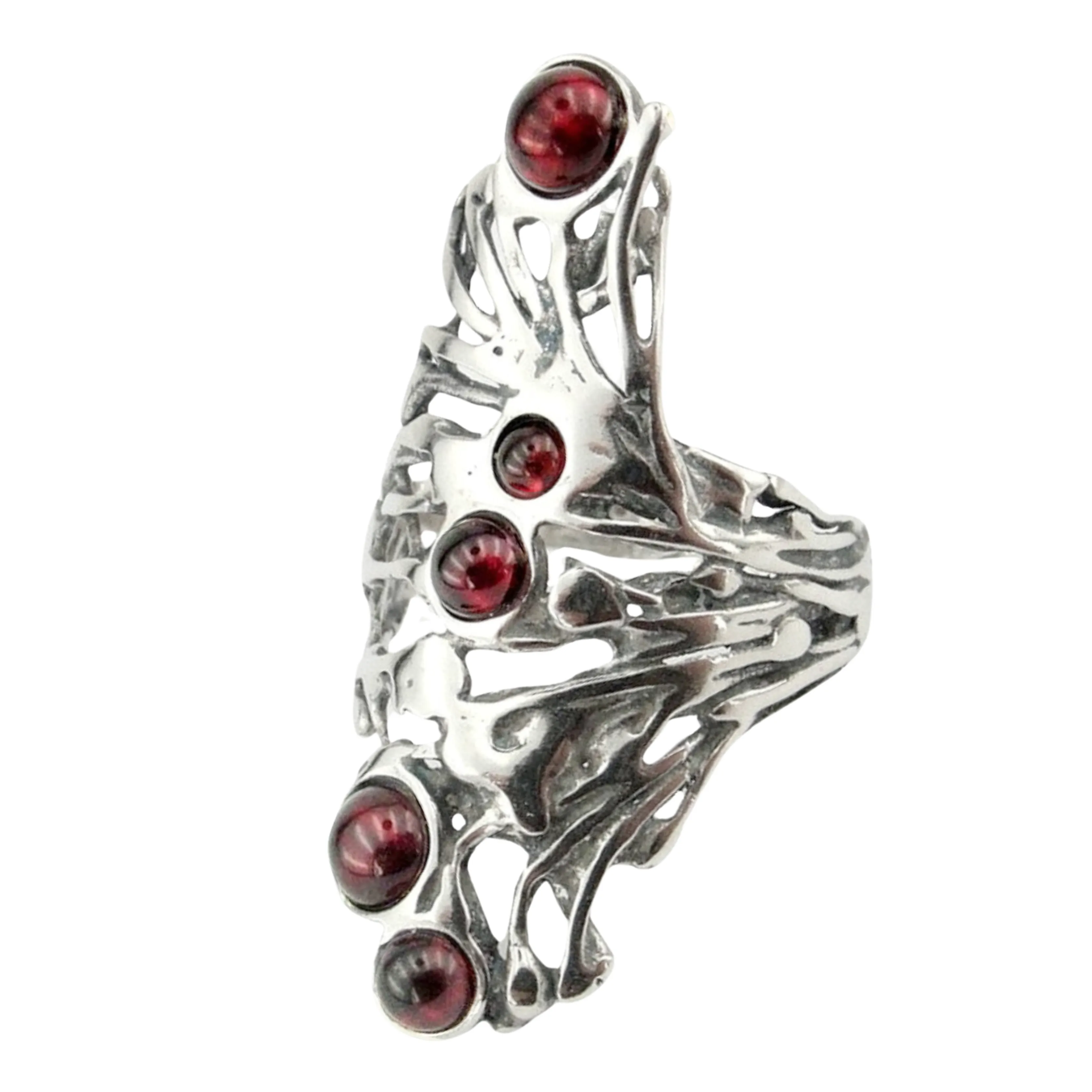 Stunning Long Sterling Silver Garnet Ring
