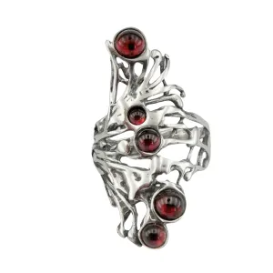 Stunning Long Sterling Silver Garnet Ring