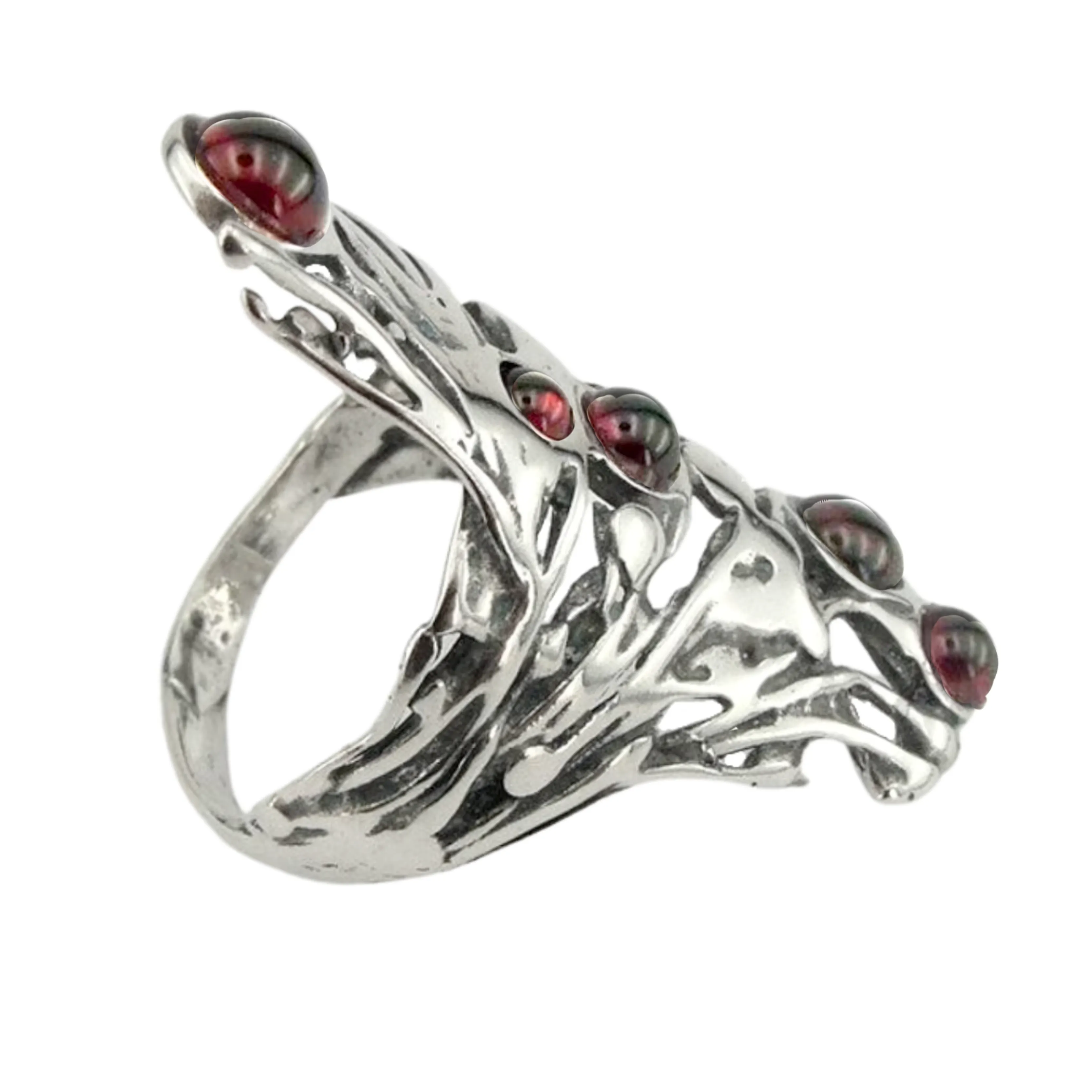Stunning Long Sterling Silver Garnet Ring