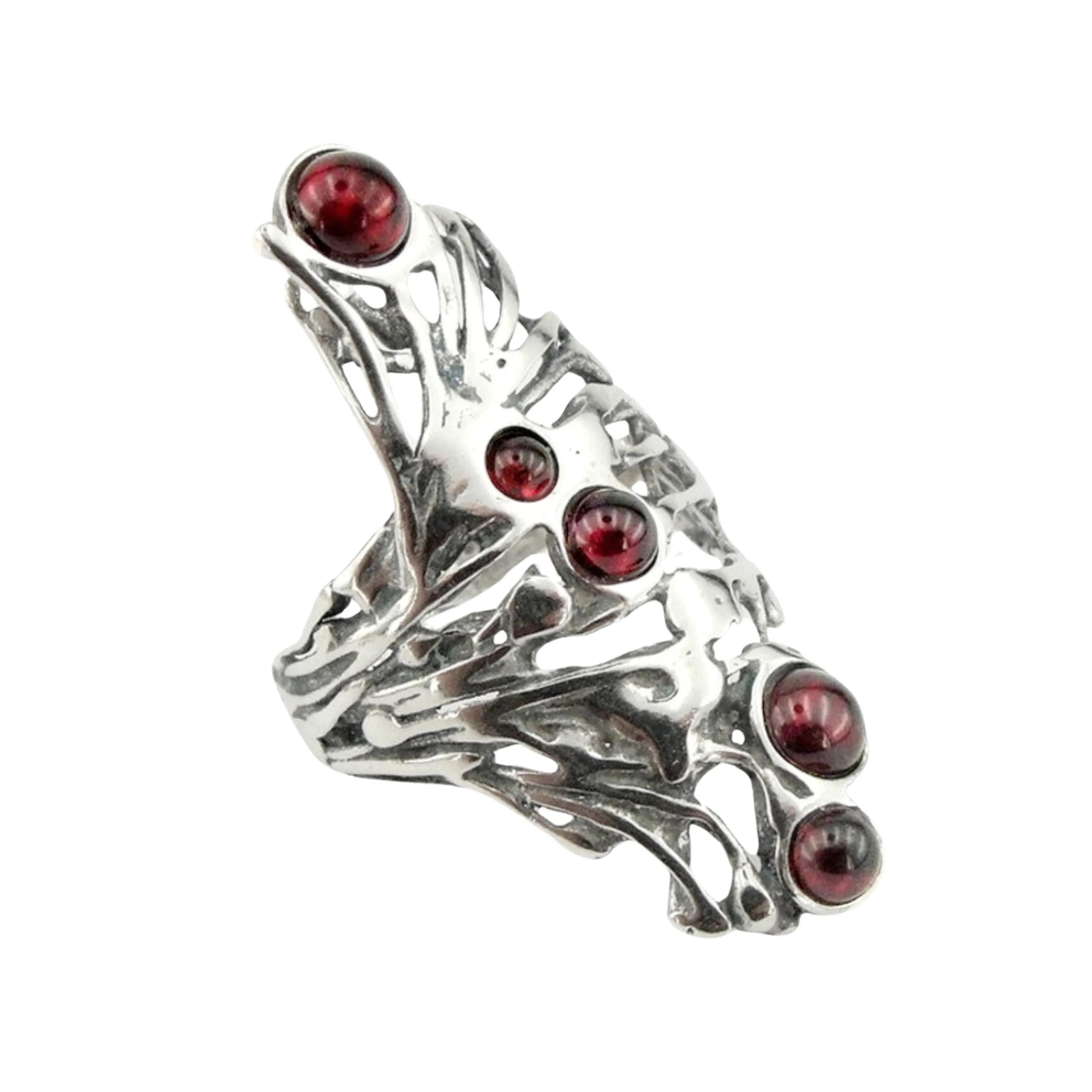 Stunning Long Sterling Silver Garnet Ring