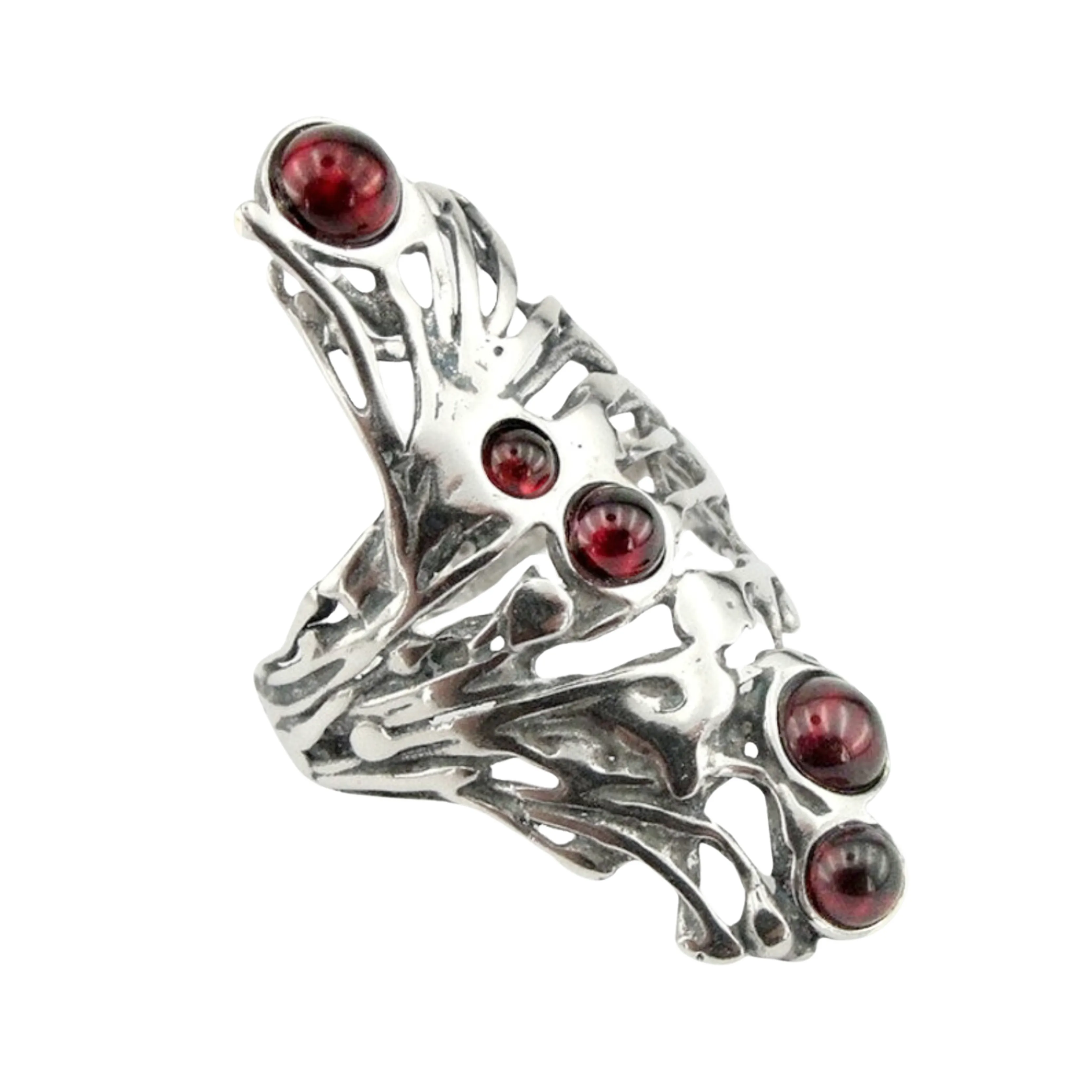 Stunning Long Sterling Silver Garnet Ring
