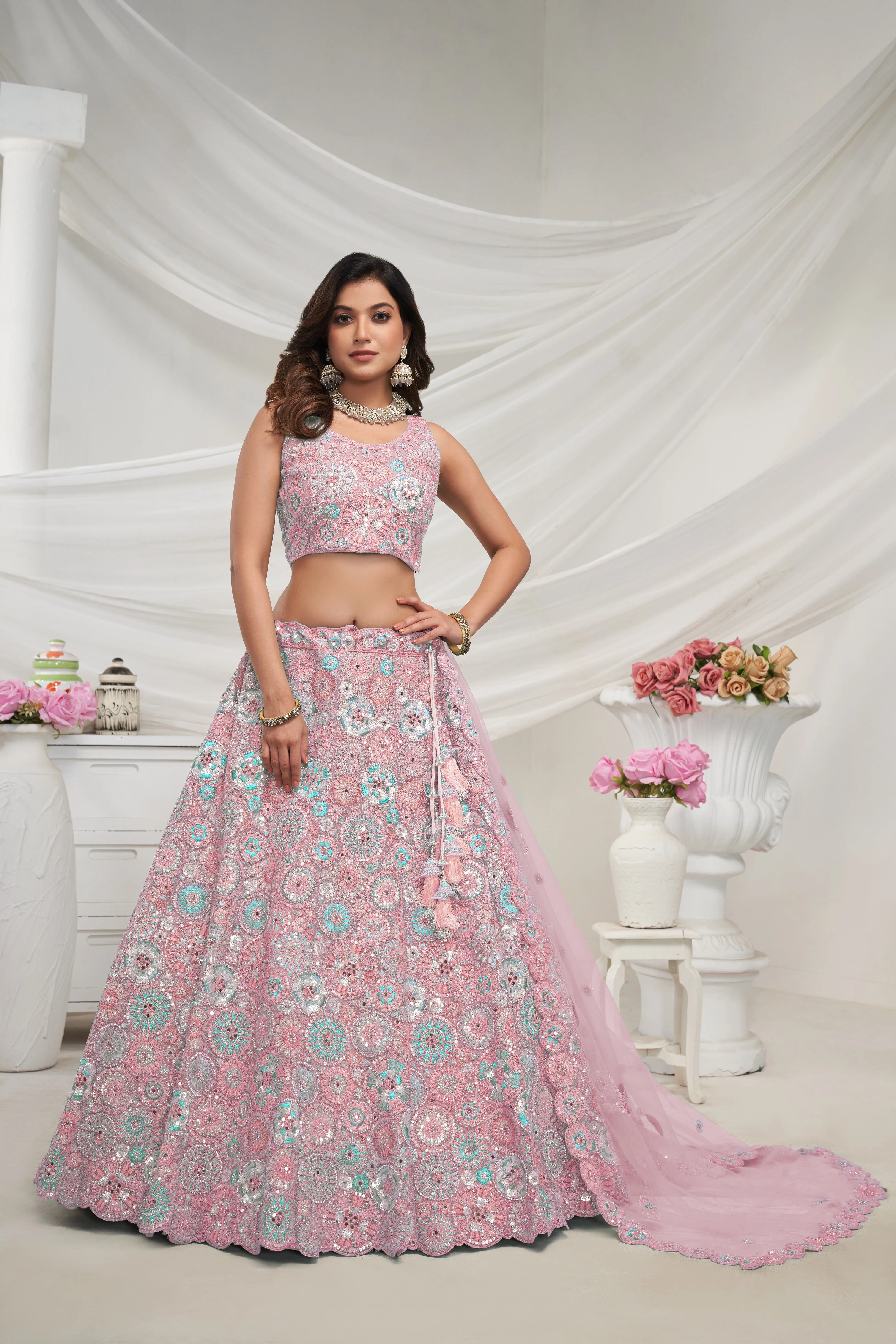 Stunning Mauve Lehenga Set with Embroidered Floral Motifs