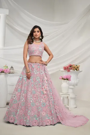 Stunning Mauve Lehenga Set with Embroidered Floral Motifs