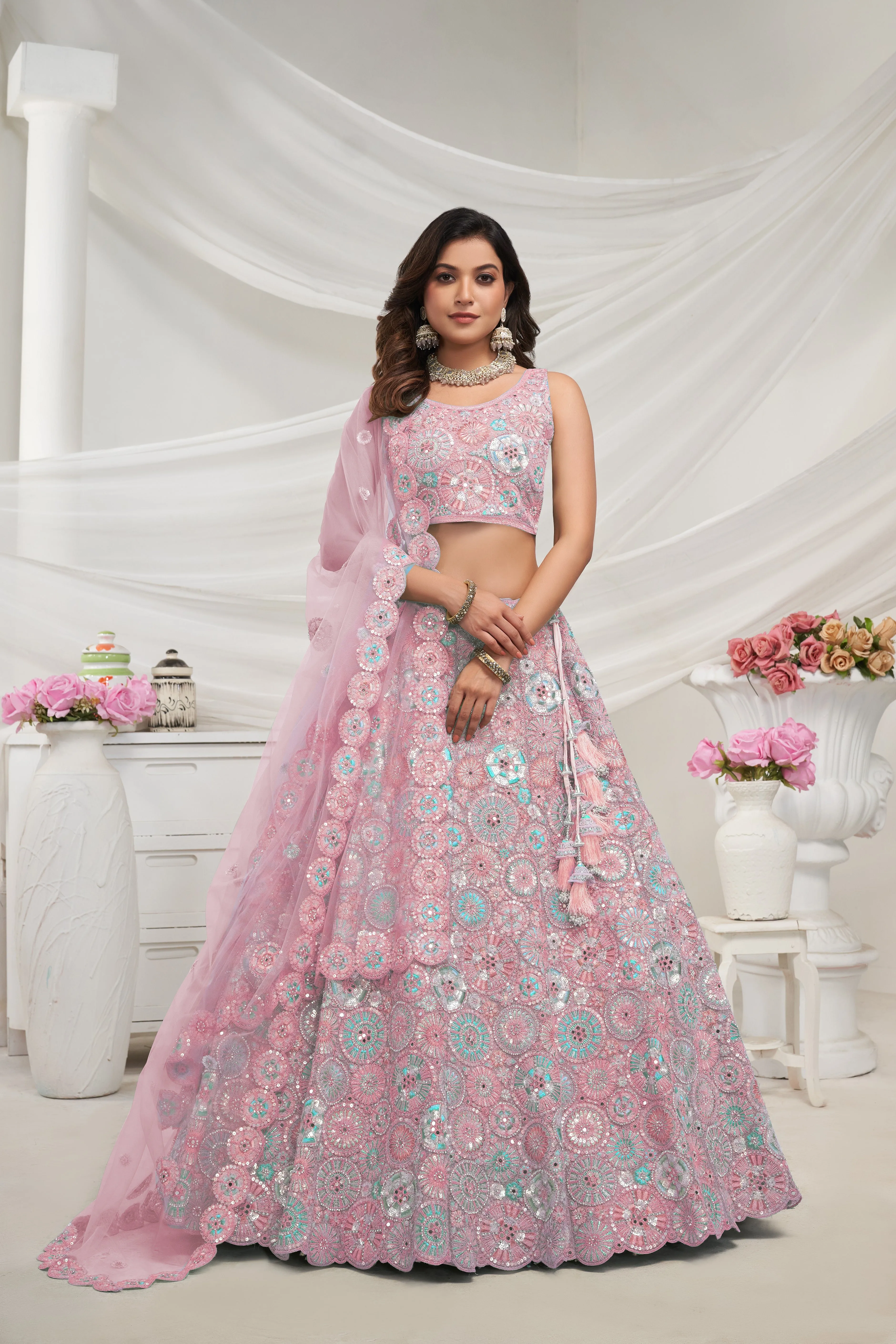 Stunning Mauve Lehenga Set with Embroidered Floral Motifs