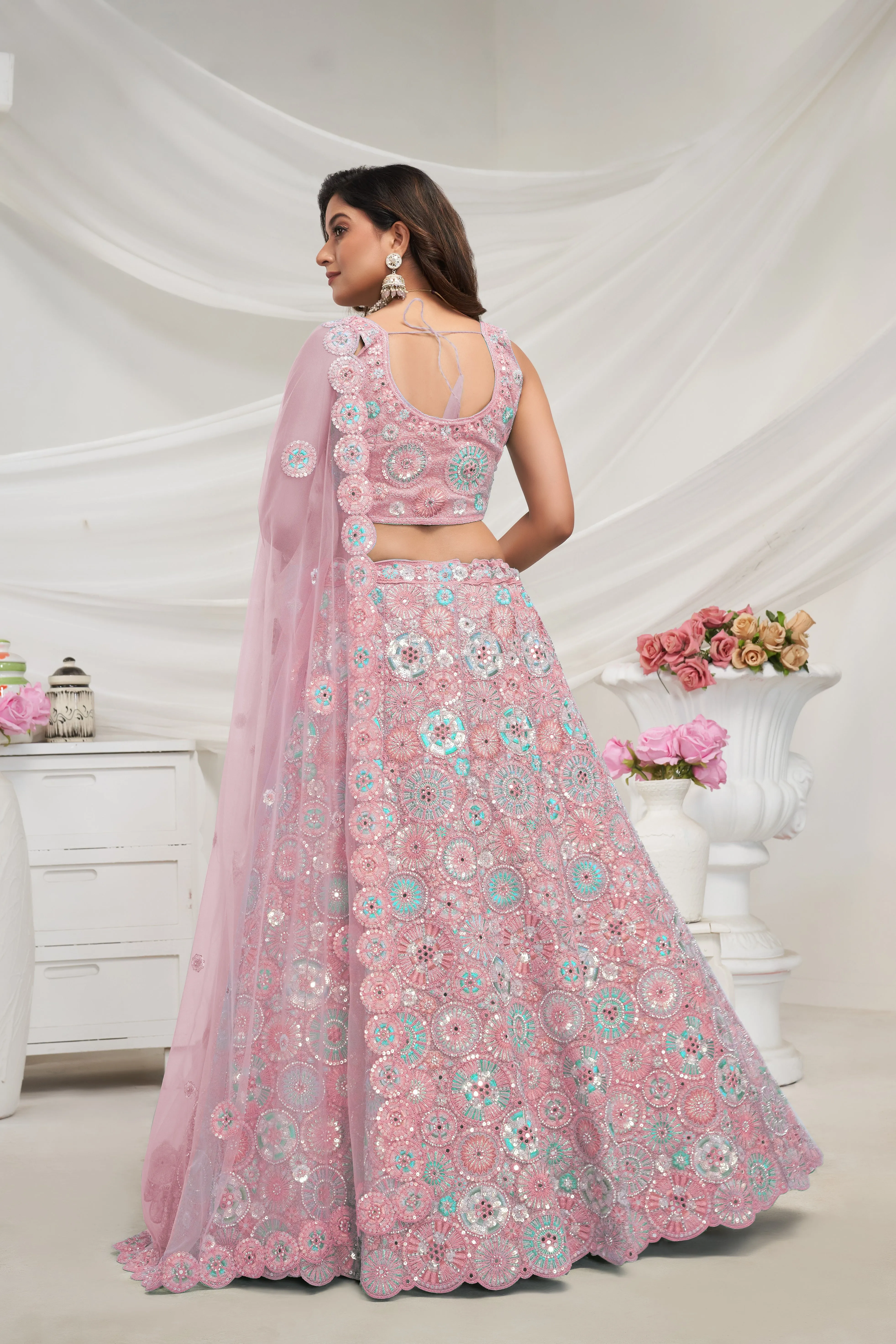 Stunning Mauve Lehenga Set with Embroidered Floral Motifs