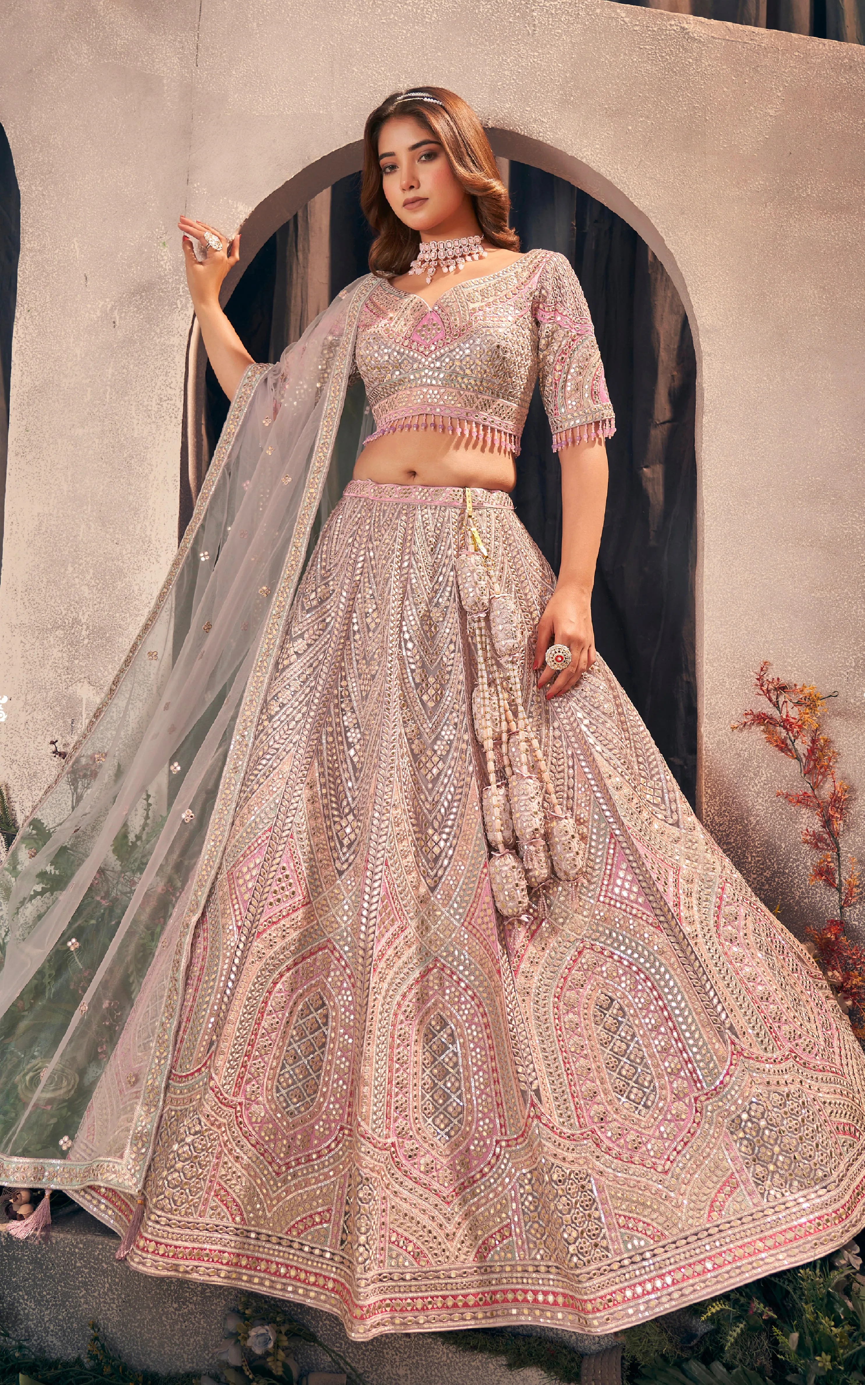 Stunning Pink Designer Bridal Lehenga with Gotapatti & Hand Work Embroidery