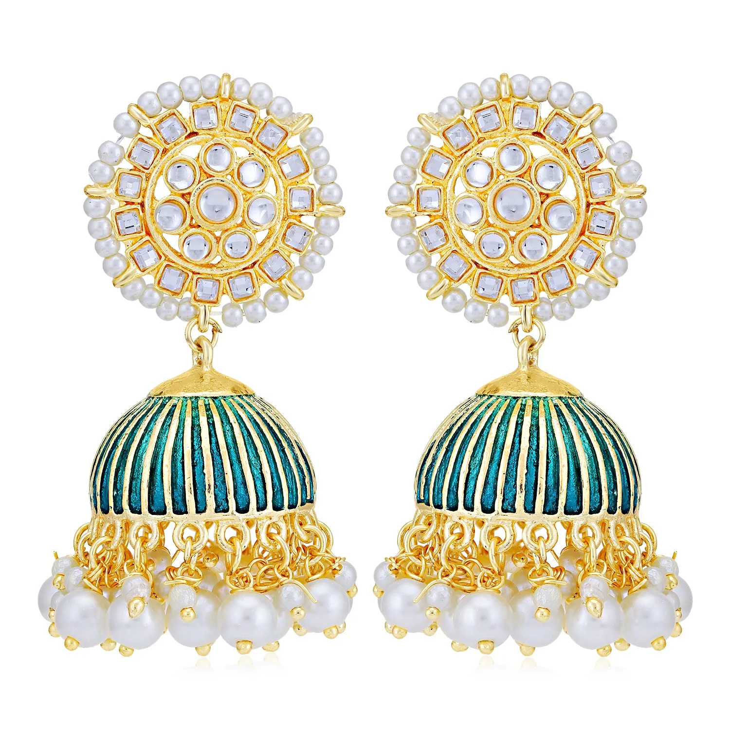 Sukkhi Stunning Pearl Gold Plated Kundan Meenakari Jhumki Earring for Women