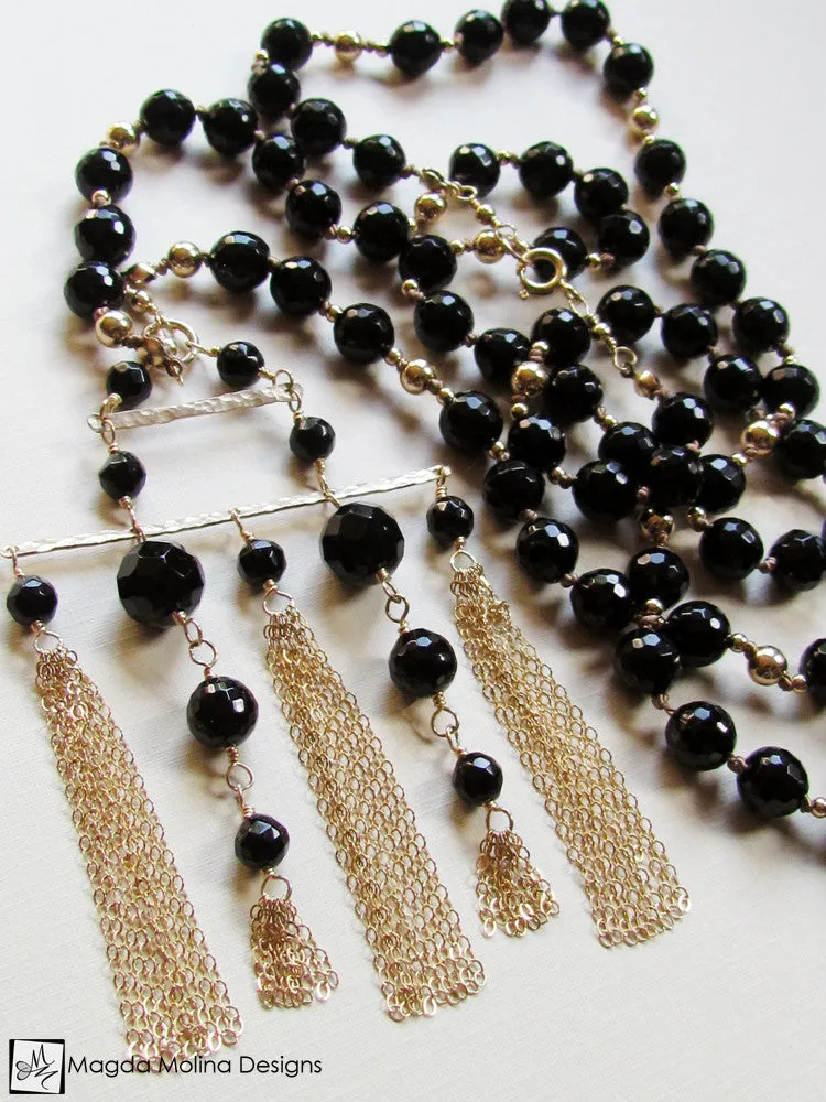 The Stunning Gold And Black Onyx Necklace With Tassel Pendant